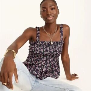 J. Crew Featherweight satin smocked tank top in twilight berry. Size L.